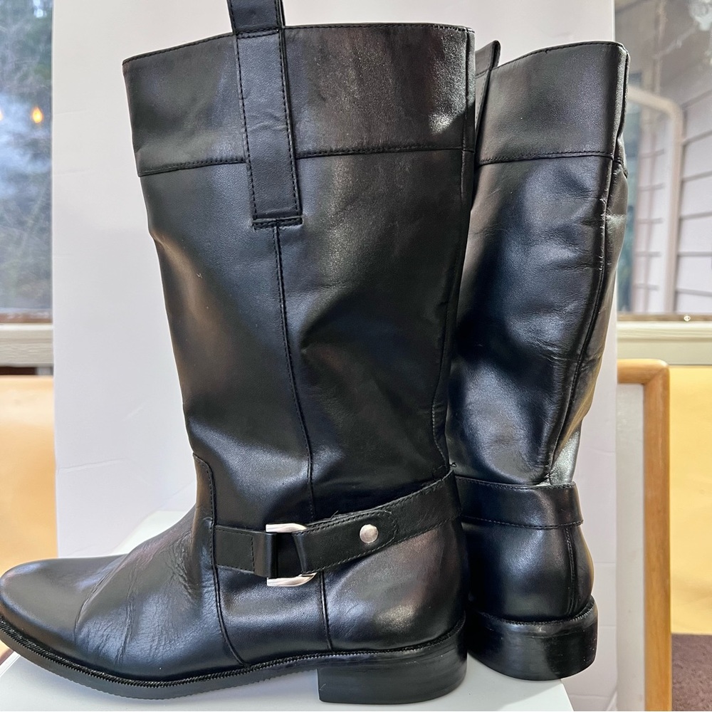 Ted Baker Black Leather Moto Boots Buckle Mid-Calf Size7 Fireside Footwear
